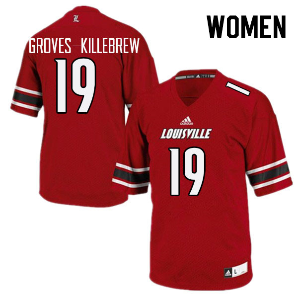 Women #19 Marquis Groves-Killebrew Louisville Cardinals College Football Jerseys Stitched Sale-Red - Click Image to Close